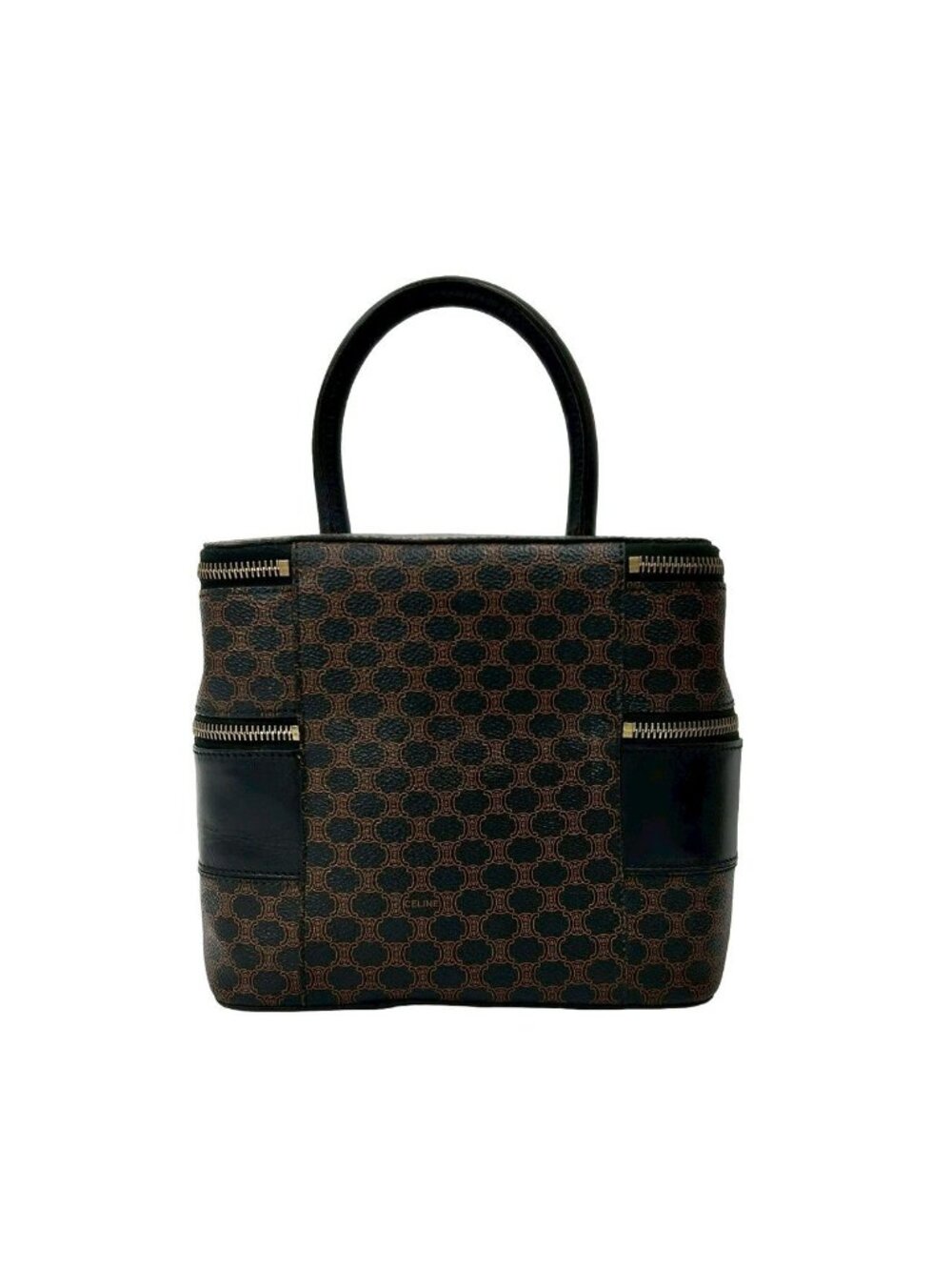 Celine Vintage Macadam Blason Pattern Leather Handbag Vanity Makeup Box Black - Picture 3 of 10
